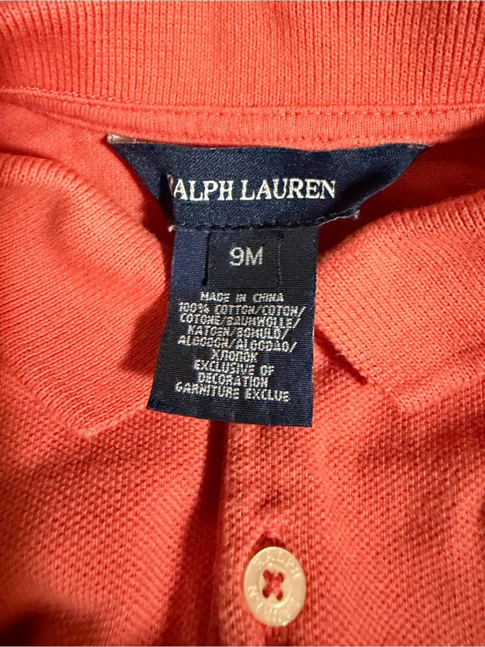Ralph Lauren Baby Girls Orange Dress w/Ruffle Hem & Large Polo Pony 9 Months